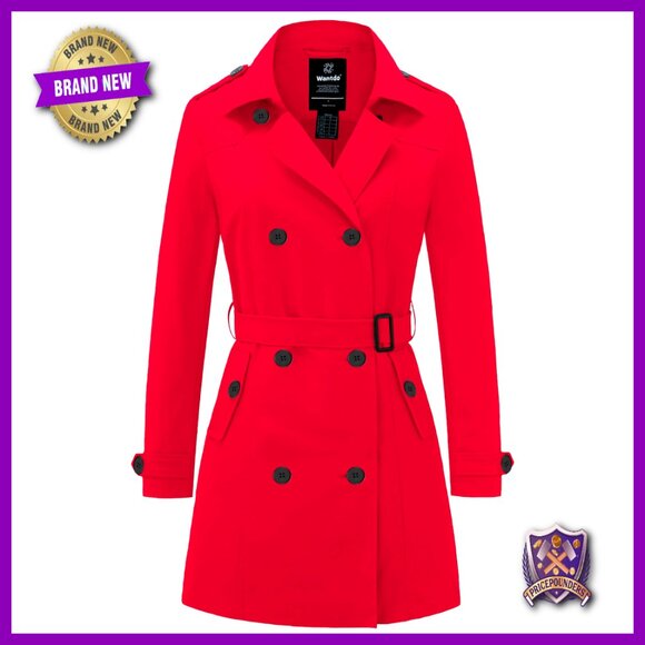 Women's Waterproof Trench Coat Classic Lapel Double Breasted Belted Outerwear